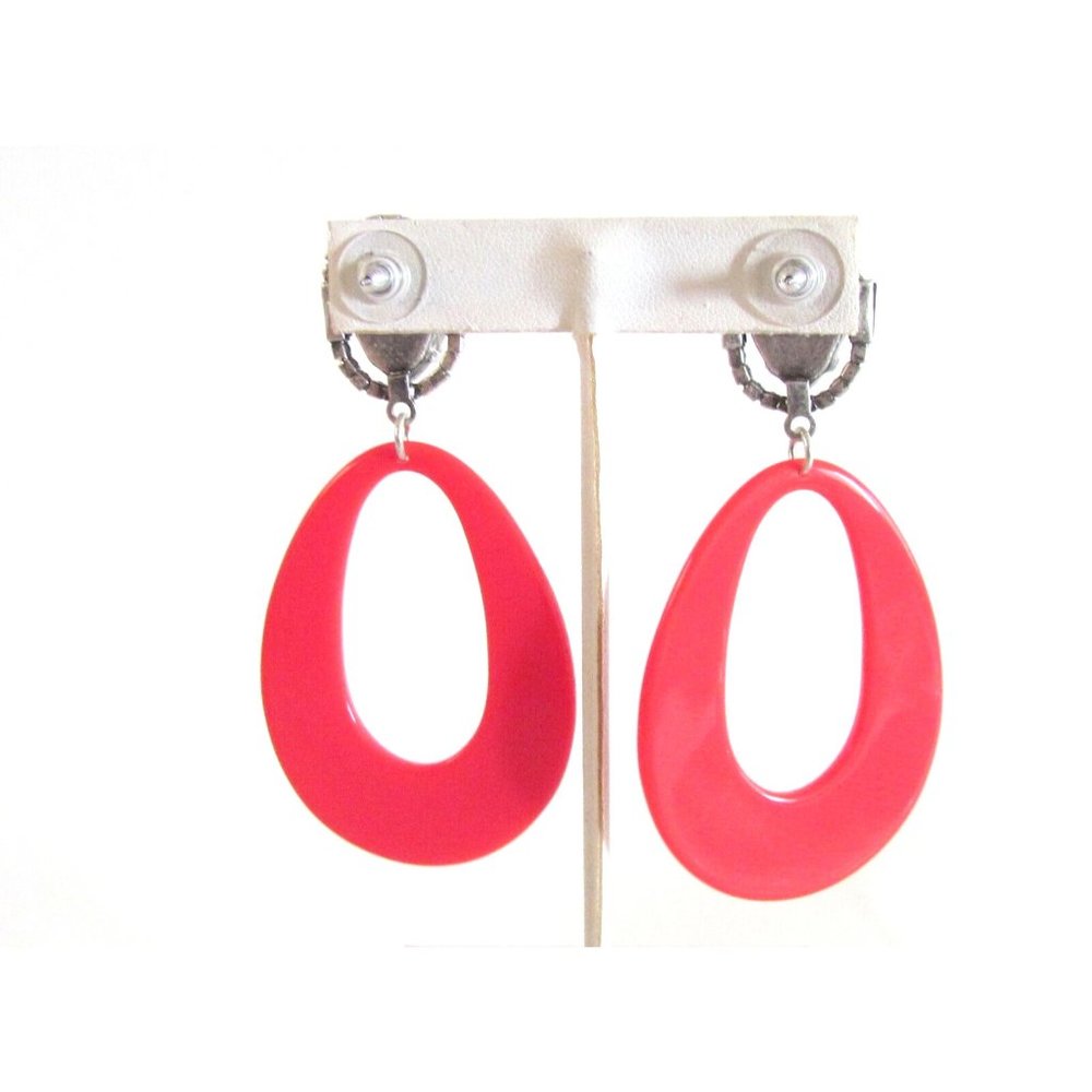 Dannijo Elvis Silver Plated Red Enamel Crystal Oval Designer Pierced Earring's - Picture 12 of 15